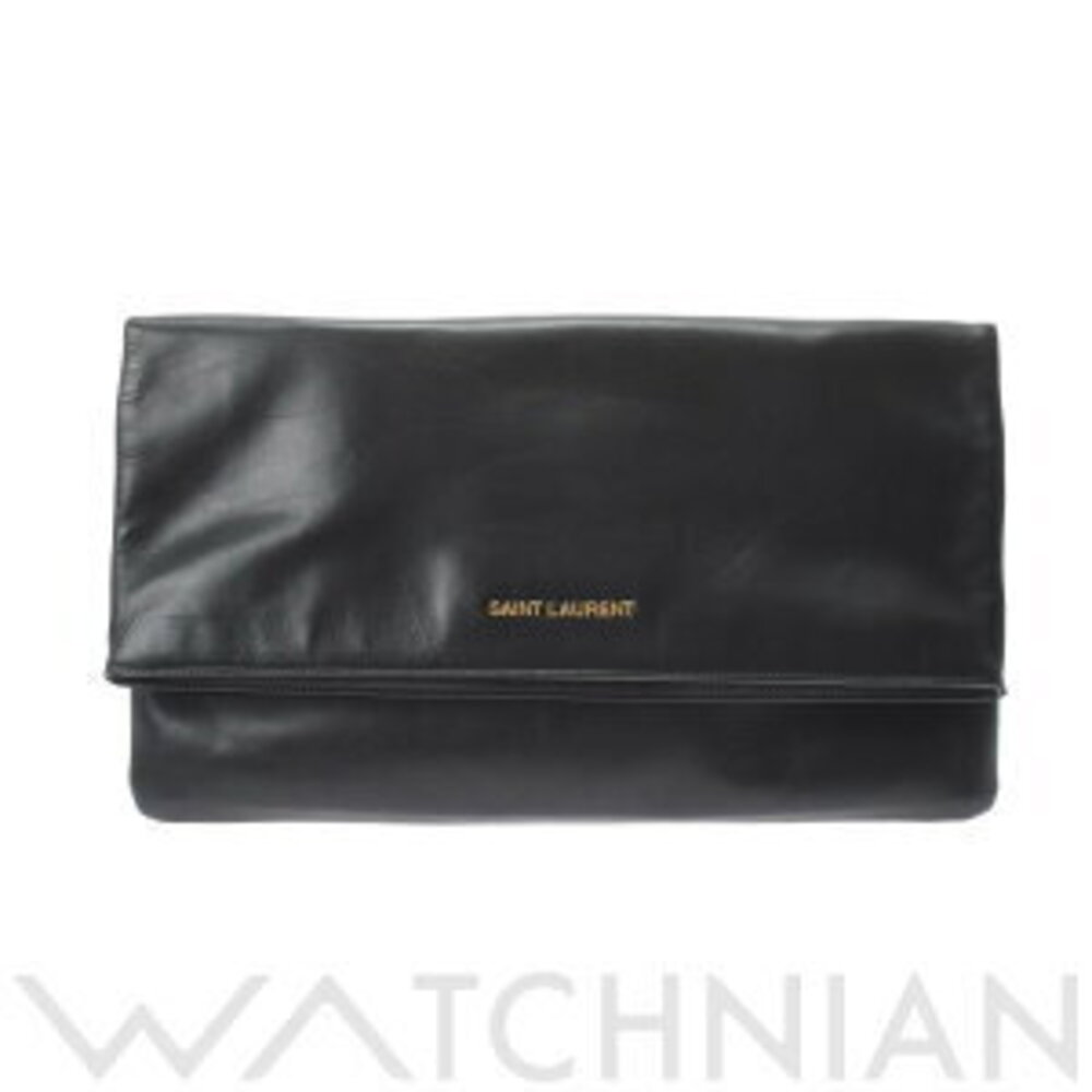 Saint Laurent Black Shiny Calfskin Clutch Bag